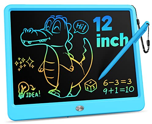 KOKODI 12 Inch LCD Writing Tablet with Anti-Lost Stylus, Erasable Doodle Board Colorful Toddler Drawing Pad, Car Travel School Games Toys for 3 4 5 6 7 8 Kids, Birthday Gift for Girls Boys Adults Blue