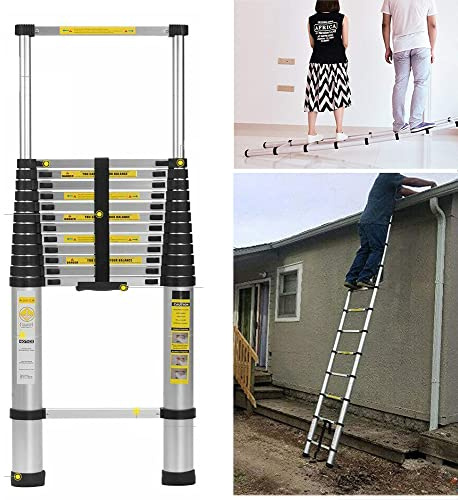 Teleskopleiter 3,8m Aluminium Leiter, Ausziehbar Schiebeleiter, Rutschfester Aluleiter Mehrzweckleiter Ausziehleiter, 150kg Tragkraft, EN131