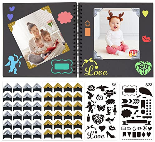 17 * 17cm Diy Fotoalbum Zum Selbstgestalten Klein Leeres Buch Fotobuch Photo Album Scrapbook Bilderalbum Set Mit 48 Ecken Einkleben Aufklebern 2 Zeichenvorlagen Zum Aufzeichnen Des Wachstums Des Baby