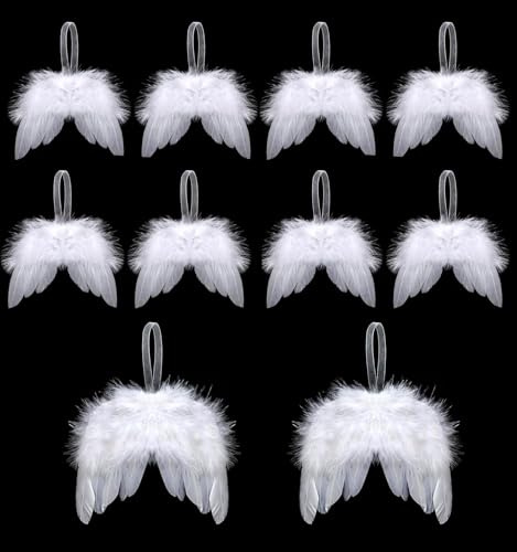 10 Stück Engelsflügel Federn Engel Flügel Anhänger, Weiß Weihnachtsbaum Ornament