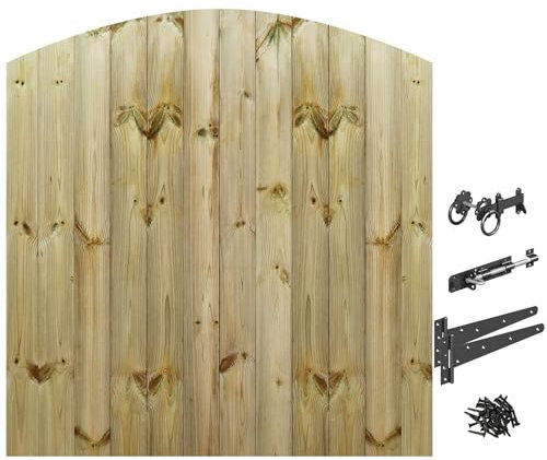 Bespoke Custom Made To Measure UPTO HEIGHT: 5ft (150cm High) Tongue & Groove Semi-Braced Arch Top Pathway Garden Pedestrian Gate [Width Between 120CM to 135CM With Ring Latch Hinge Pack