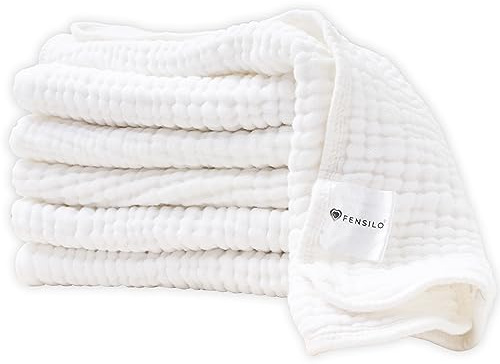 FENSILO Mulltücher Baby – Spucktücher Baby - 6 Schichten Saugstark Mullwindeln 6er Pack 35x50 cm – Stoffwindeln - schadstoffgeprüft - Spucktücher für Jungen und Mädchen – weiß