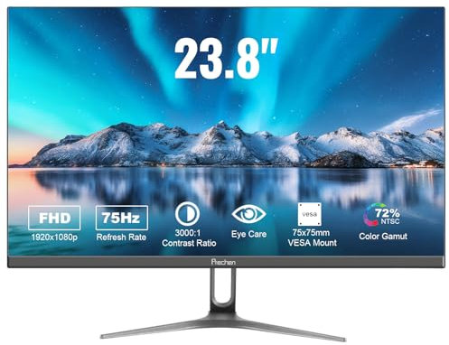 Prechen 24 inch Ultra-Thin Bezel Computer Monitor FHD 1080P Business Monitor, LED PC Screen Desktop Monitor, HDMI, VGA, 75Hz Gaming Display, 3000:1, Eye Care, VESA Mountable, Black