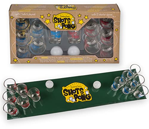 MIJOMA Drickspel Shots Pong med 12 skjutglas – inklusive spelplan och 2 bollar