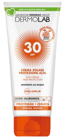Dermolab - Crema Solare Viso e Corpo, Protezione Alta SPF 30 per Pelli Chiare e Delicate, Contrasta Invecchiamento Cutaneo e Raggi UVA, Resistente all'Acqua, Dermatologicamente Testato, 200ml