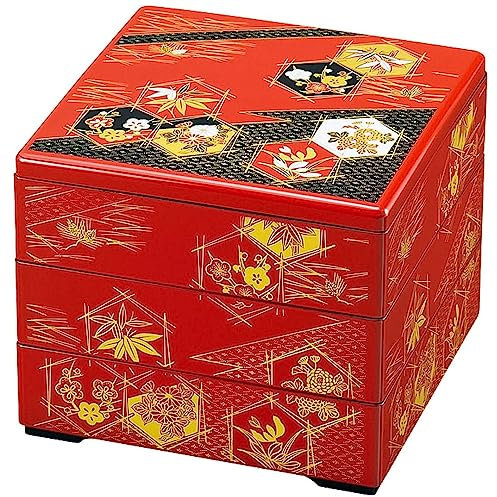 TIKUSAN Jubako Box Boîte à bento traditionnelle japonaise à 3 étages fabriquée au Japon Rouge