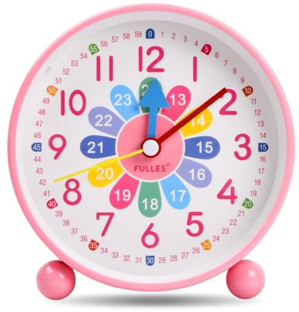 Jinlaili Despertador Infantil Silencioso Sin Tick Tick, Reloj de Aprendizaje Con Luz Nocturna, Digital y Analógico para Niños (Rosa)