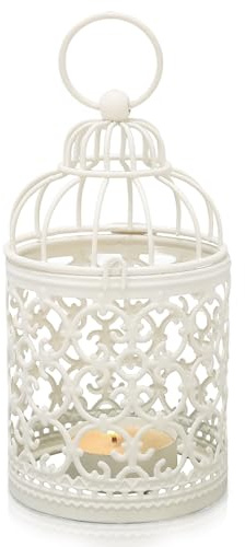 Tissting Kerzenhalter Vogelkäfig, 14cm Deko Vogelkäfig Vintage Weiss Klein Hängende Teelichthalter Deko Wandkerzenhalter Käfig Kerzenständer für Hochzeit, Party, Weihnachten