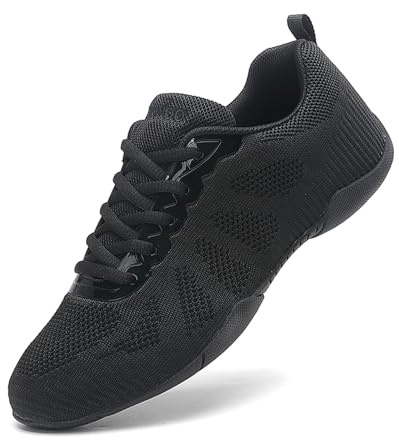SECHRITE Vita skor för cheerleading för flickor och kvinnor, danssneakers, för träning, tennis, ventilerande atletiska promenadskor för tävling, Svart, 28 EU