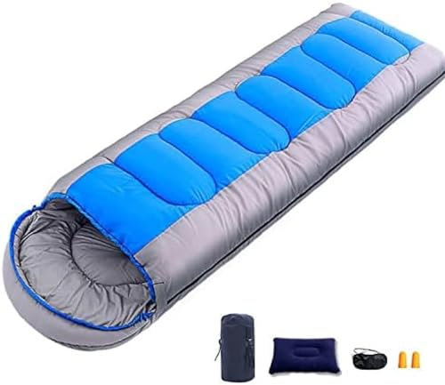 Ultraleichter Schlafsack, Deckenschlafsack, Leicht, Wasserdicht, Warm, Für Erwachsene, Mit Tragetasche Und Kissen Für Camping, Wandern Und Reisen, Angenehme Temperatur, 220 X 75 cm,Blau,YUYANAIAI