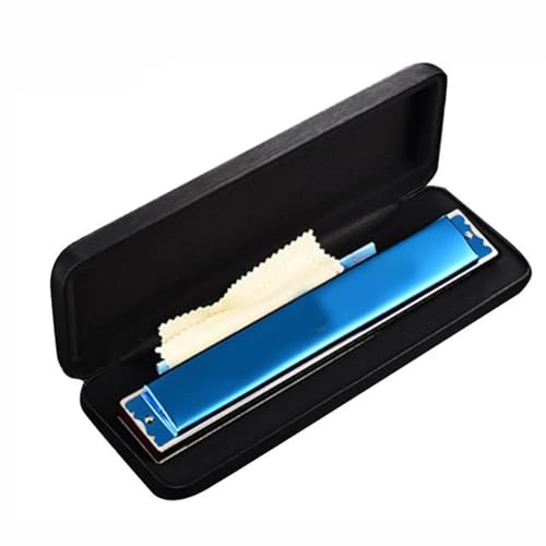 28-Loch-Mundharmonika, C-Taste, Oktave/Tremolo, Professionelle Mundharmonika, Mini-professionelle Musikinstrumente mundharmonika anfänger (Color : Blue Tremolo)