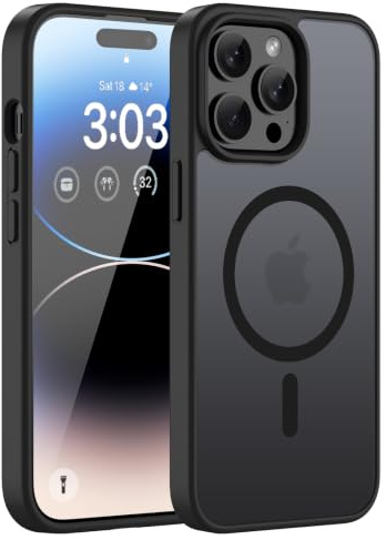 ORDA Magnetische Hülle für iPhone 14 Pro Max für MagSafe, Schwarz | Durchscheinend Rückseite, Matt Handyhülle, Stoßfest Kratzfeste Schutzhülle