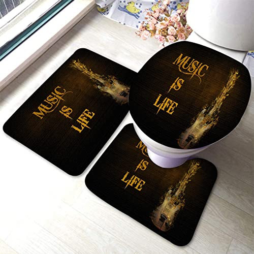 rutschfeste 3 Badteppich Set Heavy Metal Musik Ist Leben Küchentürteppich Weiche U-Förmigen Contour Matte, Für Badewanne, Badezimmer