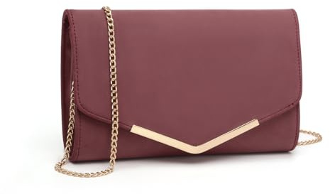 Miss Lulu Damen Umschlag Clutch Elegant Abendtasche Brauttasche Umschlag Clutch Tasche Handtasche mit Kette für Hochzeit Party Prom Rot