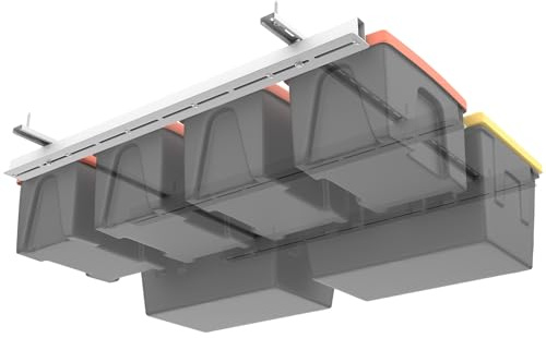 TORACK Garage Ceiling Bin Storage Rack, Overhead Tote Storage Rail System Heavy Duty Adjustable Tote Slide Rails Garage Bins Storage System(White, Bins are not included)