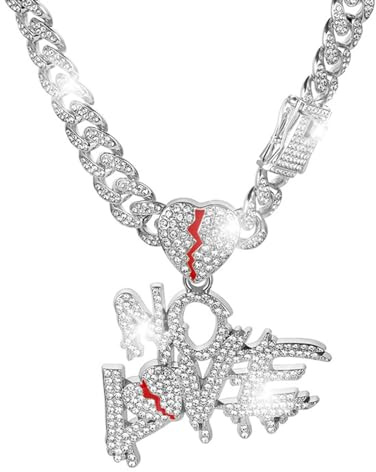 LCWLJL Miami Mens Cuban Link Chain Silver Plated Bling Cuban Necklace Diamond No Love Chain for Men，Men's Necklace ，Hip-hop Cuban Chain