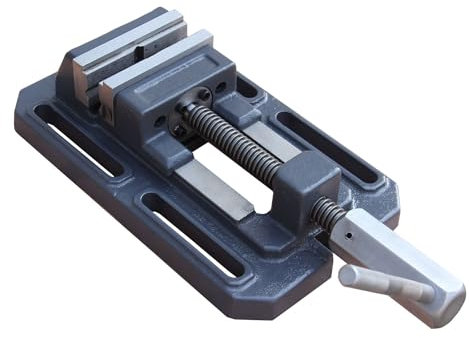 GEMTO Bohrmaschinen-Schraubstock 100mm, Bohrschraubstock, flacher Maschinen-Schraubstock für Metallfräsen mit Prismenbacke, TSL-100