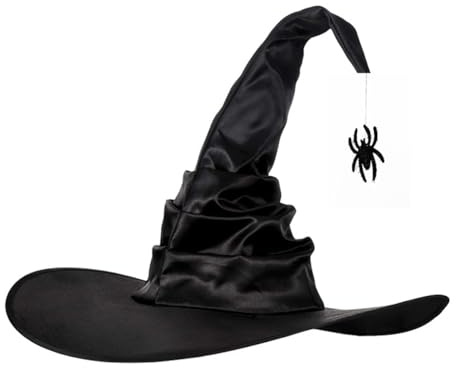 HPONEZJ Hexenhut Halloween Hexe Spitzhut mit Spinne Fledermaus Zaubererhut Schwarz Hexenmütze Verformbar Spitzmütze Böse Zauberer Hexenkostüm Wizard Witch Hut Halloween Party Cosplay Hexenaccessoire