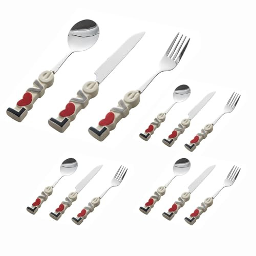 Love Ceramic Handle Küche Edelstahl Besteck Geschirr Besteck Set Steak Messer Gabel Löffel Teelöffel (12 Stück)