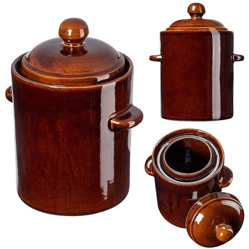 KADAX Pentola in Gres, Pentola in Ceramica Densa con Coperchio, Pentola in Gres Lavabile in Lavastoviglie, Pentola in Ceramica per Fermentazione Fatta a Mano, Pentola per Sottaceti per Cetrioli e