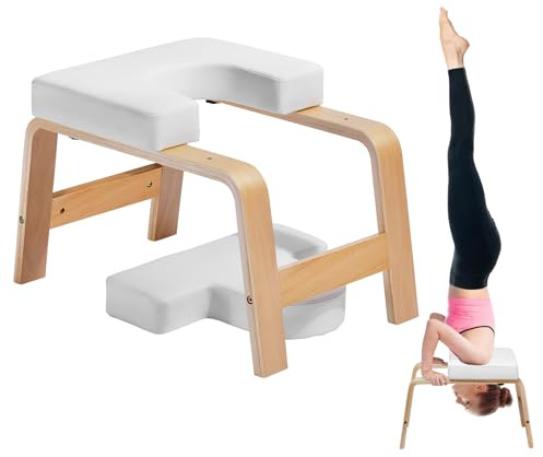 VEVOR Yoga Kopfstandbank Inversionsstuhl 136 kg Tragkraft für das Familien-Fitnessstudio, Kopfstandtrainer mit Holzrahmen und PU Polster, Stand-Yoga-Hocker für Kraft- und Gleichgewichtstraining Weiß
