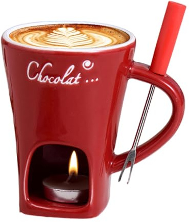 Schokofondue Tasse | 200 Ml Keramik Schokoladenfondue Tasse | Schoko Fondueset mit Gabel und Teelicht | Mehrzweck Chocolate Fondue Set zum Schmelzen von Käse und Süßigkeiten