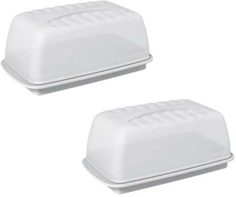 Buterdosen 2er Set mit Deckel - Butterschale Butterglocke. BPA frei Lebensmittelecht Spülmaschinengeeignet. Passend für handelsübliche Butter. Aufbewahrung Butter Kühlschrank