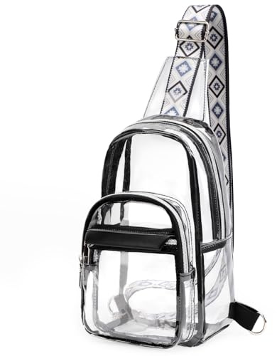 TINYAT Klar slingväska män stadion godkänd transparent axelväska för kvinnor crossbody väska med justerbar rem,7004/Svart