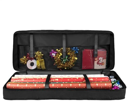 Aufbewahrungstasche für Geschenkpapier, 600D Oxford Gewebe Geschenkpapier Aufbewahrung, Staubdicht Wasserdichte Geschenkpapierrollen Organizer mit Netzfächern für Schleifen Anhänger Bänder, 82x34x13cm