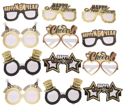 12St Papierbrille des neuen Jahres Lichter Trinken Silvester Party Brille Rave glühen Silvester Party zubehör lustige Brillen -Brillen-Requisiten Brillen aus Papier Cabilock
