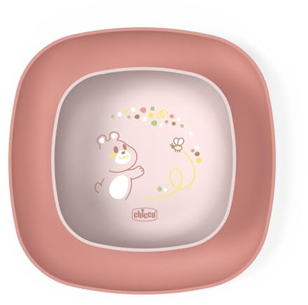 Chicco Set Piatti Bambini, Set Pappa Svezzamento con 1 Piatto Piano e 1 Ciotola, 2 Pezzi, Set piatti impilabili, Ciotola Svezzamento, Riutilizzabili, Piatto Prima Pappa, salvaspazio, 12+ Mesi, Rosa