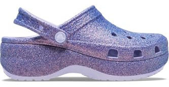 Crocs Zuecos clásicos de plataforma con purpurina para mujer, Luna violeta, 38-39 EU