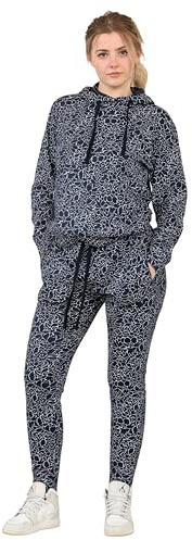 Bahob® Women’s Sportswear Set, 2 Piece Women Track Suit Hoodie and Stretch Legging Ladies Gym Wear Tracksuits Activewear Set S to XL (Small, Navy Print)