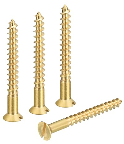 QUARKZMAN Vis À Bois En Laiton, 4Pcs M6 x 60mm À Fente Tête Plate Auto-Taraudeuse Pour Meubles De Menuiserie