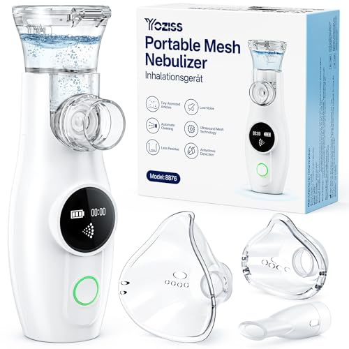 YOZISS Nebuliser Machine for Adults Portable, Silent Rechargeable Nebuliser for Kids with 2 Masks and Mouthpiece, Handheld Inhaler Cleaning Function for Adults Kids Home Travel
