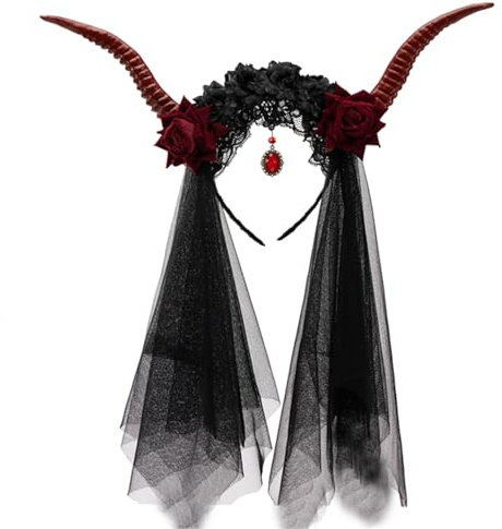 YIGZYCN Gothic Horn Hexe Party Rose Haarreifen Halloween Rose Rollenspiel Kostüm Proms Party Live Show