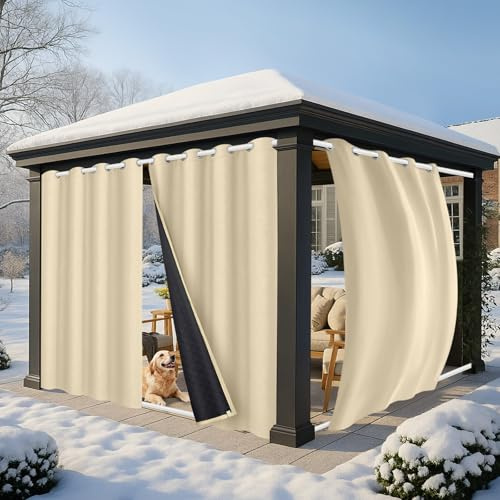 PLODAXE 2er Set Dicke Thermovorhang Kälteschutz Outdoor Vorhang Wetterfest mit ösen, Thermo Vorhang Gegen Kälte Outdoorvorhänge, Wärmeschutzvorhang für Terrasse Garten Balkon(H213 x B132 cm, Beige)