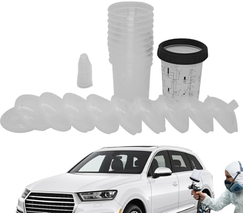 Mischbecher für Autolack – Behälter 400 ml mit Halteband und 5 Kappen | Autolackzubehör für Reparaturen von Karosserie und Haushaltsprojekten von Möbeln