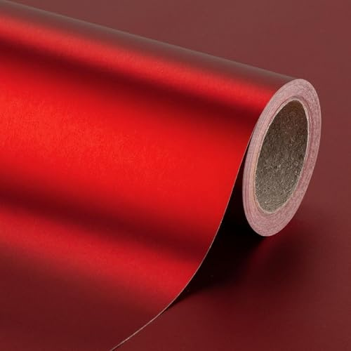 Wikadlik Geschenkpapier, matt, rot, 43 cm x 10 m, einfarbig, Geschenkpapierrolle für Weihnachten, Vatertag, Geburtstag, Valentinstag