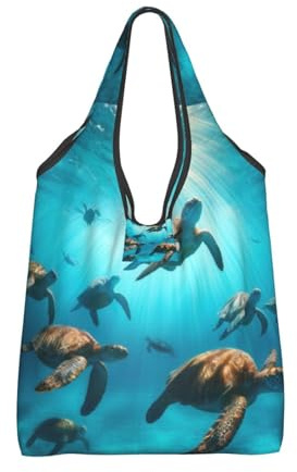 Vortithora Faltbare Einkaufstasche, Motiv: Meeresschildkröten, Swim-Ocean, wiederverwendbare Einkaufstasche, wasserdichte Einkaufstasche