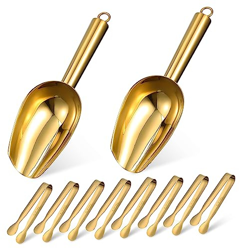 Cabilock 2 pièces Set de Pelles à Glace Acier Inoxydable et Pinces à Glace pour Service Résistantes et Ergonomiques pour Cuisine Bar Restaurant et Fêtes