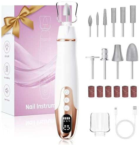 Focenat Elektrisk nagelfräs, 35 000 varv/min elektrisk nagelfil med 10 tillbehör för nagelvård, LED-ljus, 10 hastigheter, typ C, manikyrset för gel- och akrylnaglar