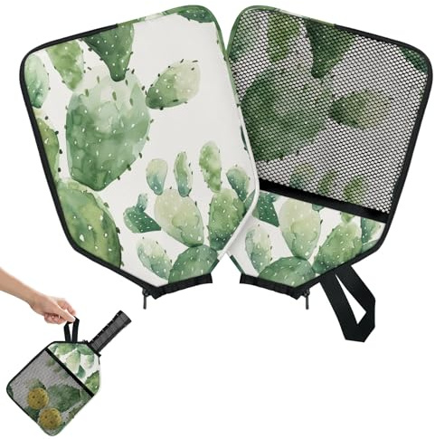 Mintoprints Housse de raquette de pickleball cactus avec poche et sangle de poignée - Housse de pagaie aquarelle tropicale compatible avec la plupart des raquettes