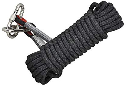 WOTZOV Kletterseil Schwarz 16mm Home Fire Emergency Escape Rope Safety Survival Statisches Seil Mit 2 Karabinern Für Hundehalsband Wandern Höhlenerkundung Camping Rettung Explor,20m