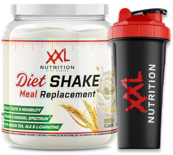 XXL Nutrition - Diet Shake - Bis zu 46 Gramm Eiweiß - Mahlzeitshake, Eiweißshake, Mahlzeitenersatz, Gewicht verlieren - Whey, Milcheiweiß & Soja-Isolat - Mischung aus Nährstoffen - Vanille - 1200