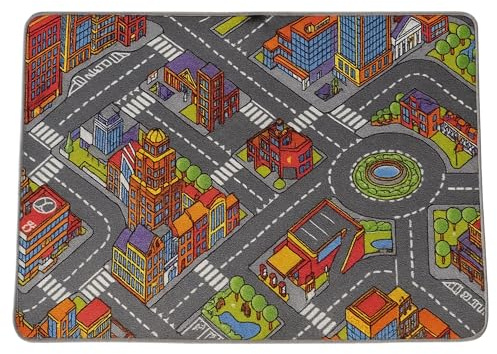 Internethandel Pfordt Spielteppich Straße Big City, 160x200 cm, Teppich Kinderzimmer aus Polyamid, Kinderteppich mit Vlies Rücken