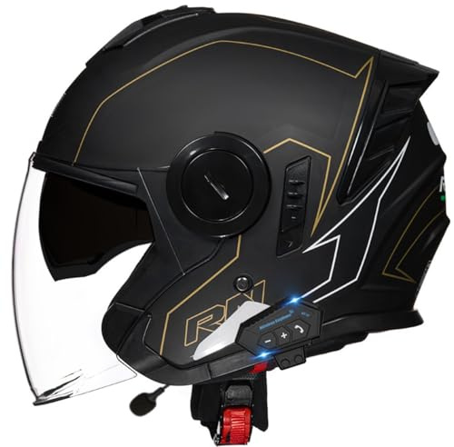 Motorradhelm Bluetooth Jethelm ECEDOT Zertifizierung Integrierter Bluetooth 3/4 Motorrad Helm Jet Scooter Helm Herren Damen Mit Doppelvisier Offenem Halbhelme Moped Rollerhelm
