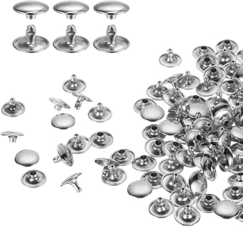 QUARKZMAN 100pcs Remaches de Doble Tapa, 12x8mm Tubulares para Cuero Cabeza Redondo Corchetes de Presión Sujetadores para Reparación Decoración Artesanía Ropa Cinturones Bricolaje, Plateado