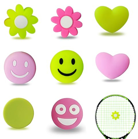 8 Stück Dämpfe Tennisschläger Stoßdämpfer Schläger, Lustig Vibrationsdämpfer Happy Face Herzförmiges,Silikon Herzförmiger Smiley, für Tennissport von Reduziert Schlägervibrationen