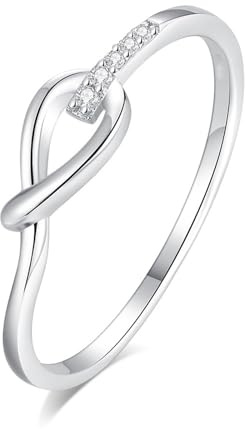 Mesnt Damenring Weissgold, Frauen 18 Karat Weißgold Knoten mit rundem Diamantring, Größe 57 (18.1)